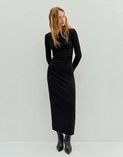 Long Sleeve Ruched Midi Dress