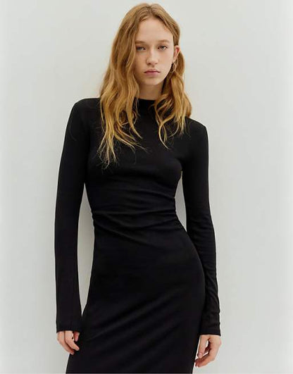 Long Sleeve Ruched Midi Dress