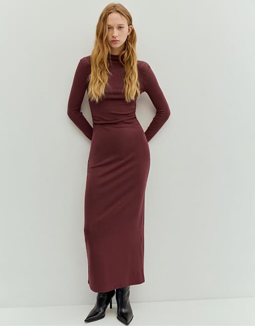 Long Sleeve Ruched Midi Dress