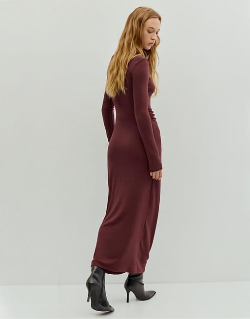 Long Sleeve Ruched Midi Dress