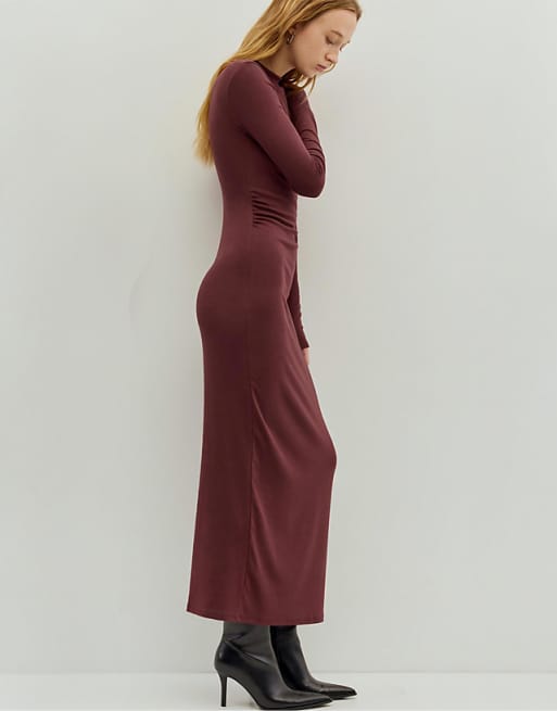 Long Sleeve Ruched Midi Dress