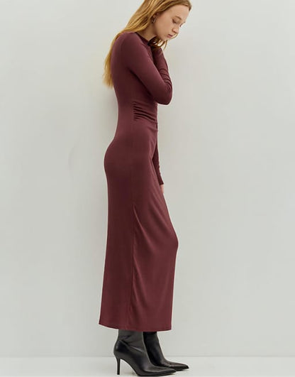 Long Sleeve Ruched Midi Dress