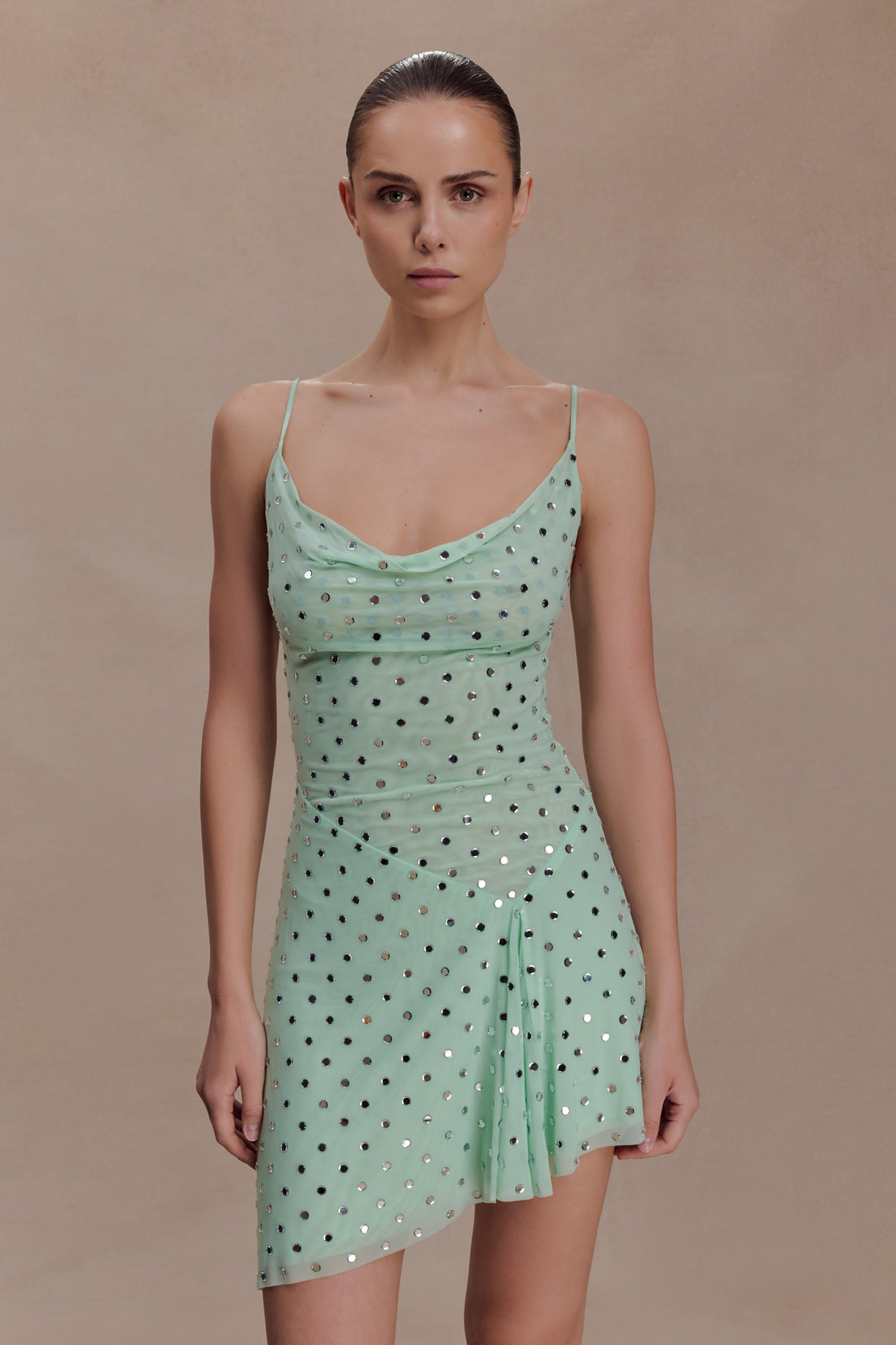 Diamante Cowl Mini Dress