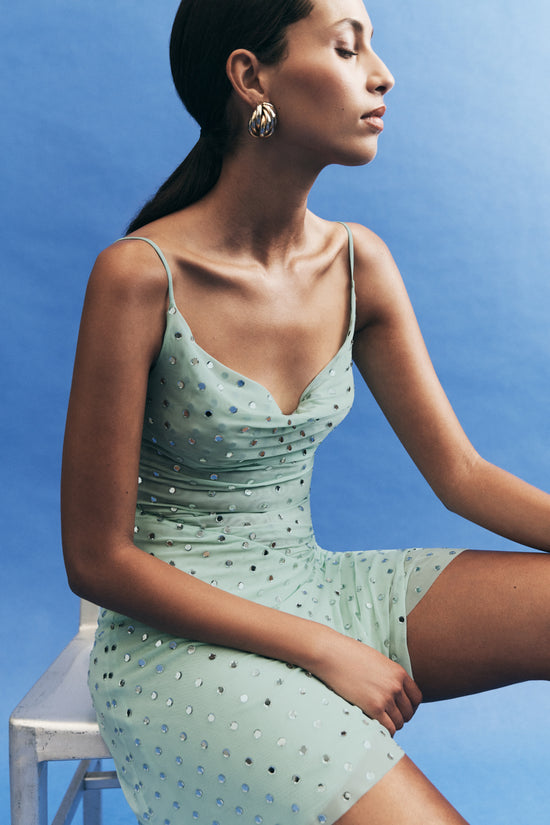 Diamante Cowl Mini Dress