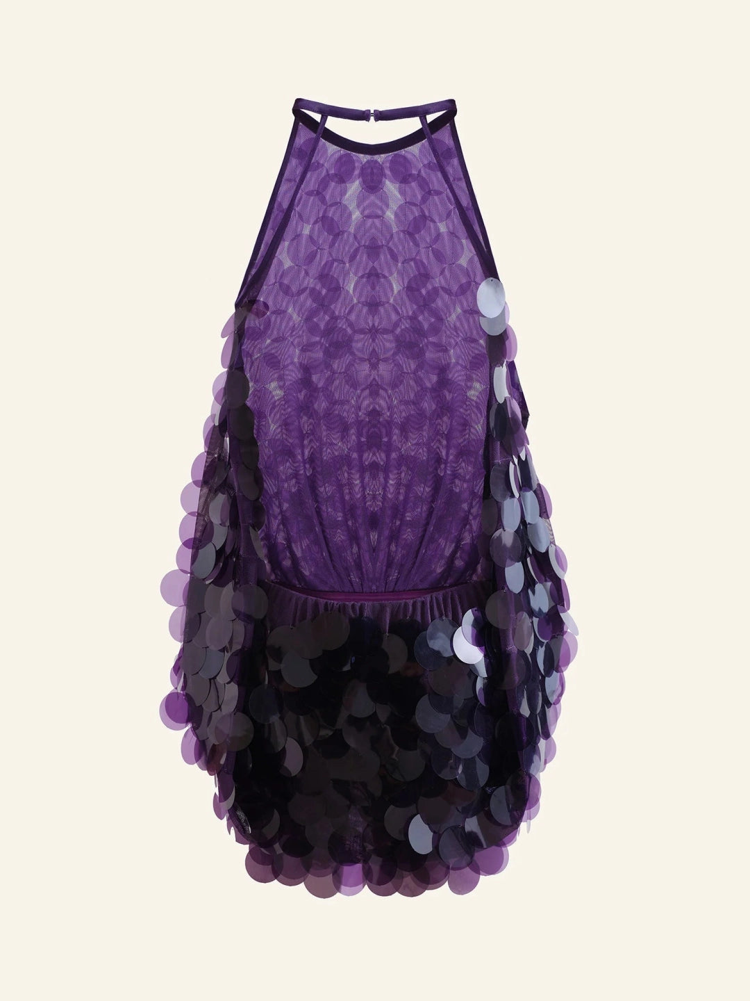 Shirley sequin halter backless mini dress in purple