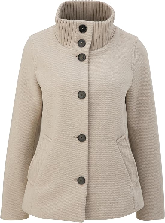 Twill Coat with Stand-Up Collar