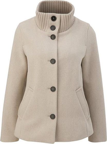 Twill Coat with Stand-Up Collar