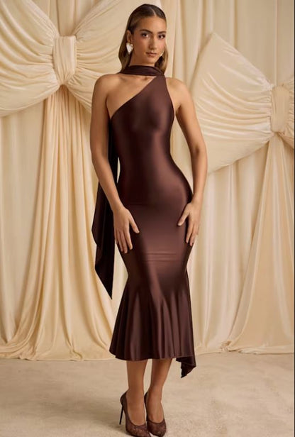 Asymmetric Scarf Midi Maxi Dress