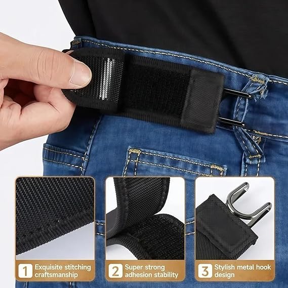 Buckleless Belt Hook, Tactical Metal Hook Elastic Belt, Unisex Buckle-Less Invisible Waist Belts for Work & Edc