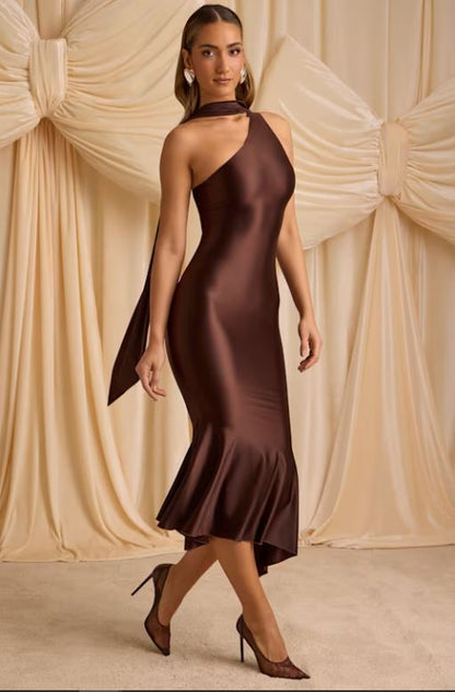 Asymmetric Scarf Midi Maxi Dress