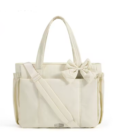 White Bow Tote Bag – elegant white tote bag for women, casual fashion handbag