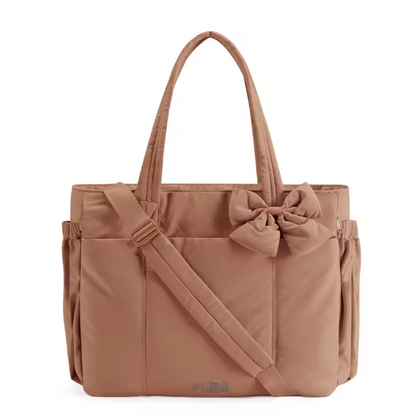 Brown Bow Tote Bag – classic brown tote bag for women, stylish everyday fashion handbag