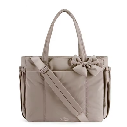 Grey Bow Tote Bag – modern grey tote bag for women, durable casual shoulder bag