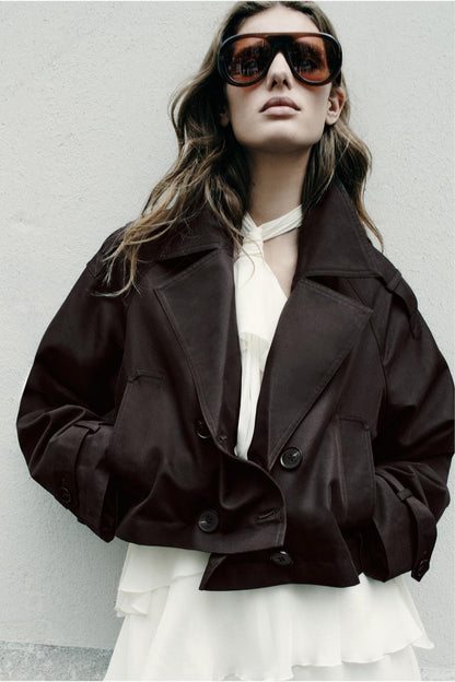 DOUBLE-BREASTED SHORT TRENCH COAT