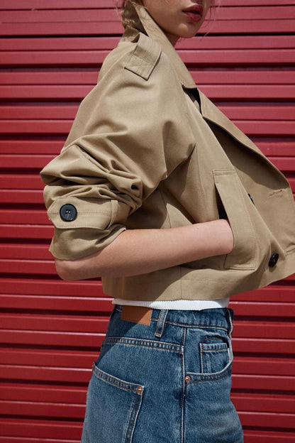 DOUBLE-BREASTED SHORT TRENCH COAT