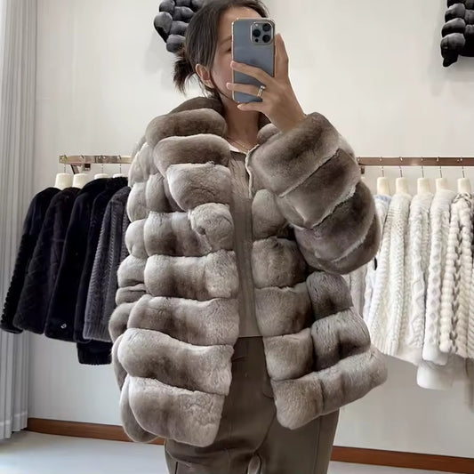 Women Rabbit Fur Jackets Real Rex Rabbit Fur Coat Best Selling Women's Short Coat Chinchilla Fur Coats