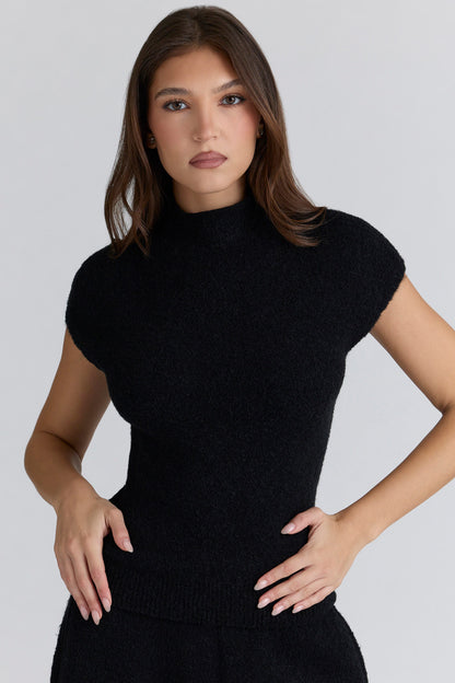 Black Wool Boucle Knit Top