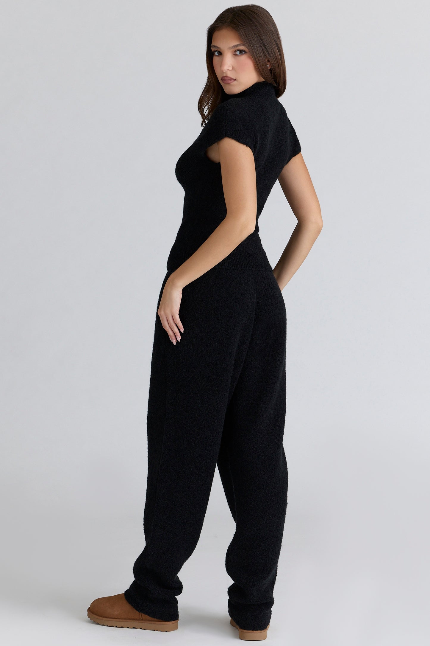 Black Wool Boucle Knit Top