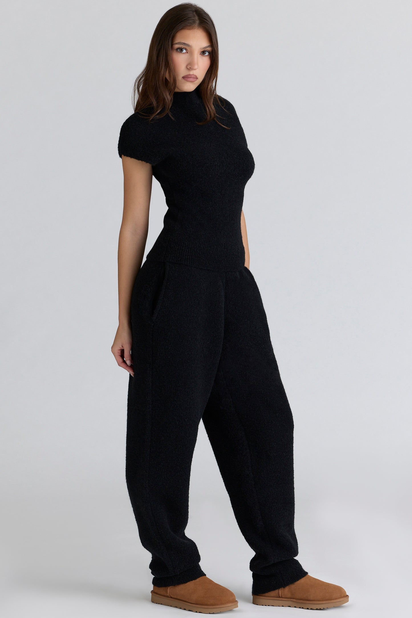 Black Wool Boucle Knit Top