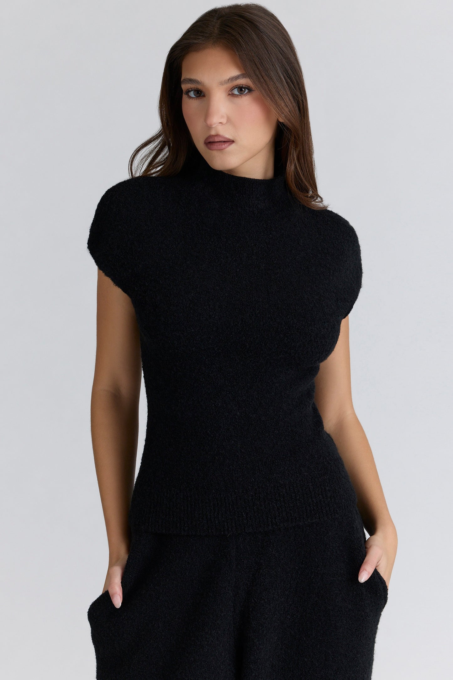 Black Wool Boucle Knit Top