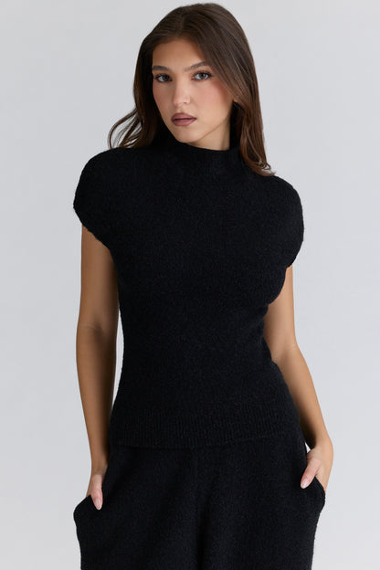 Black Wool Boucle Knit Top