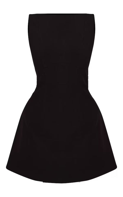 Mocha Woven Boat Neck Backless Detail Mini Dress
