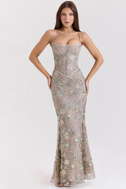 Naima Hand-Beaded Embellished Corset Maxi Dress