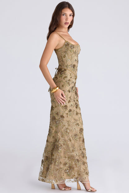 Naima Hand-Beaded Embellished Corset Maxi Dress