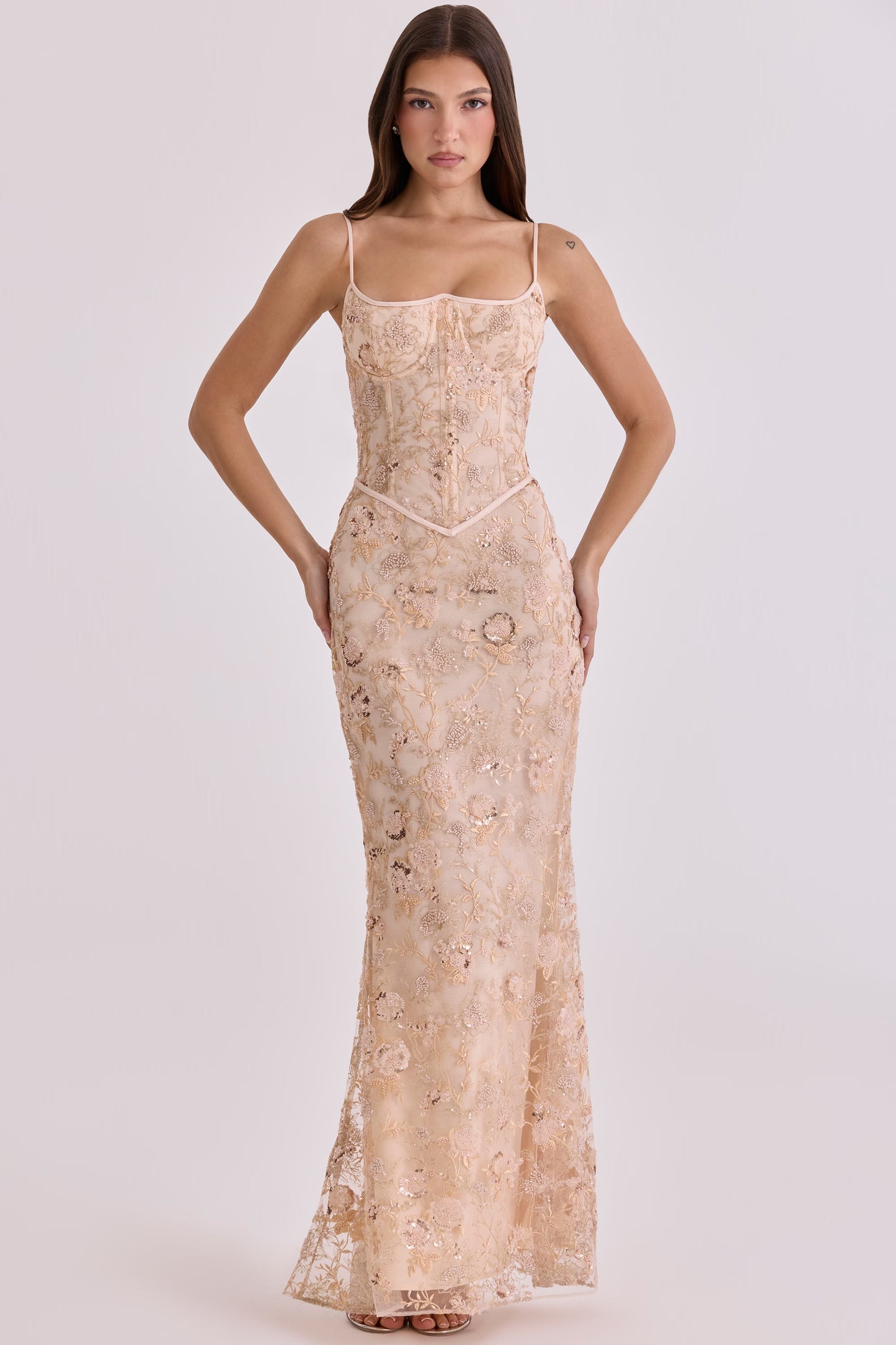 Naima Hand-Beaded Embellished Corset Maxi Dress