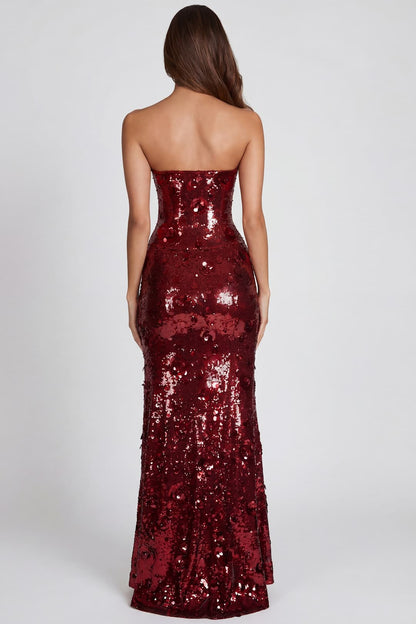 Nottola Red 3D Embellished Bandeau Maxi Dress