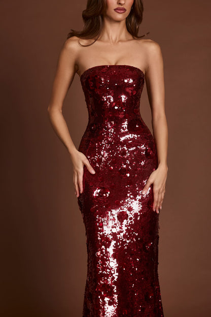 Nottola Red 3D Embellished Bandeau Maxi Dress